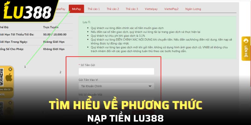 Tìm hiểu về phương thức nạp tiền Lu388